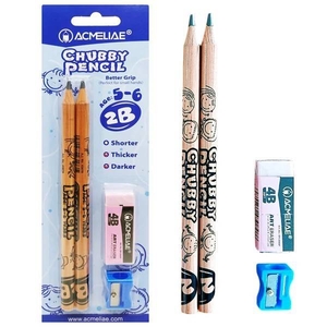 Олівець чорнографітний 2В, з гумкою та точилкою, 2 шт в блістері Chubby pencil 43070 Acmeliae
