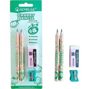 Олівець чорнографітний 6В, з гумкою та точилкою, 2 шт в блістері Chubby pencil 43072 Acmeliae