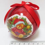 Новорічна куля Ведмедик, червоного кольору з блискітками та 5 LED підсвічуванням. Розмір 8 см Josef Otten JCF-800015S-5LED