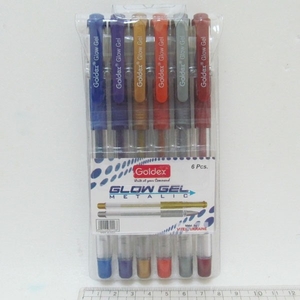 Набір гелевих ручок 1.0 мм 6 кольорів з гумовим тримачем Glow Gel Metalic Goldex 894