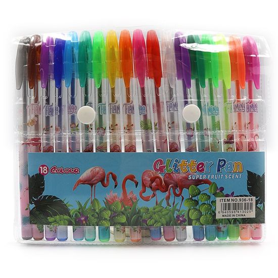 Набір гелевих ручок з глітером 1.0 мм 18 кольорів Flamingo DSCN9804-18  Josef Otten