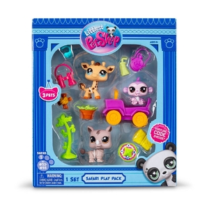 Игровой набор: 3 фигурки, аксессуары, коллекционная карточка, в коробке 6х21х25 см Сафари 00524 Littlest Pet Shop