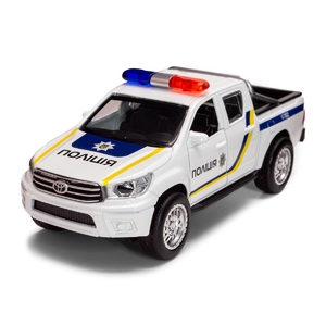 Автомодель металлическая, размер 5х12х4 см, в коробке 6х17х7 см. Toyota Hilux Полиция KM250426 
TechnoDrive