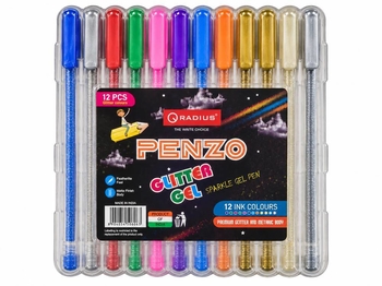 Набір гелевих ручок 12 кольорів 1 мм PENZO GLITTER Radius