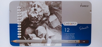 Набір олівців чорнографітних (2H-9B), 12 шт в металевому пеналі Chroma 8015-12TN Marco
