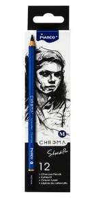 Олівці вугільні Soft, 12 шт в упаковці Chroma 8040S-12CB Marco