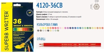 Карандаши акварельные 36 цветов Superb Writer 4120-36 Marco