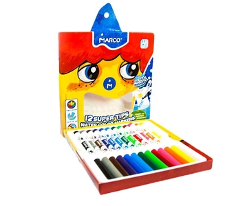 Фломастери 12 кольорів, на водній основі Super Washable 1630-12 Marco