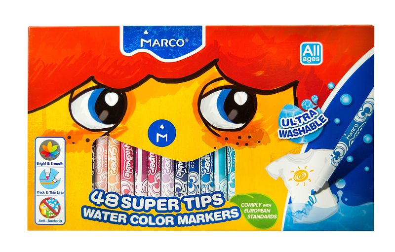 Фломастери 48 кольорів, на водній основі Super Washable 1630-48 Marco
