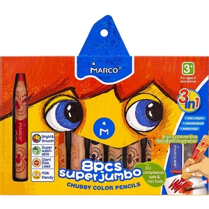 Карандаши цветные акварельные 8 цветов с точилкой Marco Jumbo Chubby color 1800-8CB