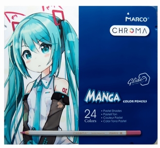 Олівці кольорові пастельні 24 кольори, в металевому пеналі Chroma Manga 8550-24TN Marco
