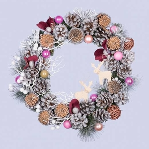 Новогодний венок, размер 30 см, украшенный Богема 904436 Yes