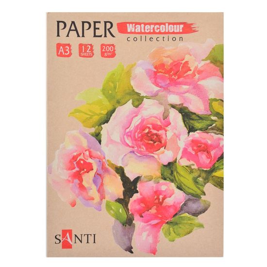 Акварельний папір А3, 12 аркушів, щільність 200 г/м2 Paper Watercolour Collection Santi