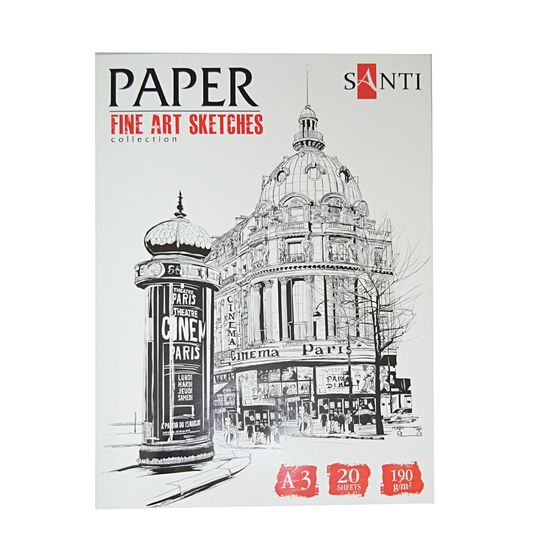 Набір паперу для графіки А3, 20 аркушів, щільність 190 г/м2  Fine art sketches Santi