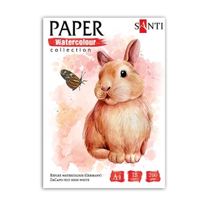 Папір для акварелі А4, 18 аркушів, щільність 200 г/м2 Animals 130520 Santi