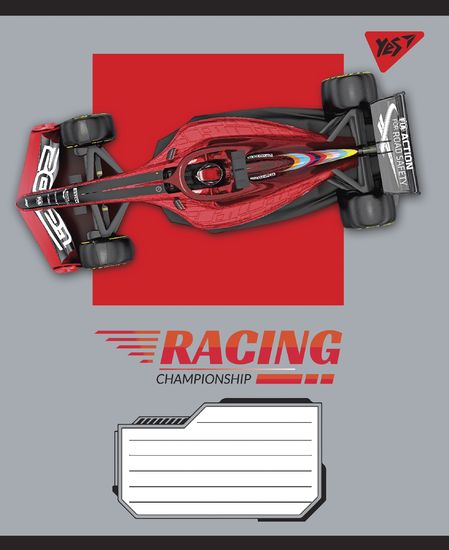 Тетрадь в линию 12 листов, цветная обложка, дизайн: Racing championship Yes 765805