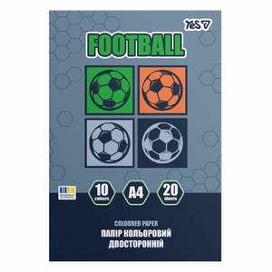 Папір кольоровий А4, 20 аркушів (10 кольорів), щільність 65 г/м2 Football 955503 Yes