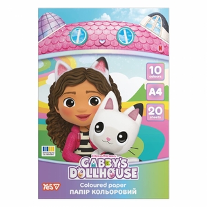 Бумага цветная А4, 20 листов (10 цветов), плотность 65 г/м2 Gabby Dollhouse 956845 Yes