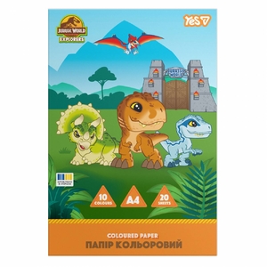 Папір кольоровий А4, 20 аркушів (10 кольорів), щільність 65 г/м2 Jurassic World Kids 956846 Yes