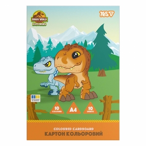 Картон кольоровий А4, 10 аркушів, щільність 215 г/м2 Jurassic World Kids 956848 Yes