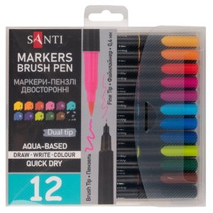 Набор акварельных маркеров, 12 цветов Brush Pen 390998 Santi