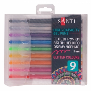 Набор гелевых ручек, 9 цветов 1 мм Glitter 420471 Santi