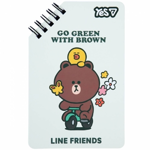 Блокнот 9,5х14,5 см, 60 сторінок в лінію, обкладинка картон твердий Line Friends Go Green 152225 Yes