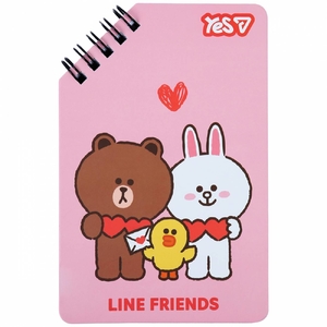 Блокнот 9,5х14,5 см, 60 страниц в линию, обложка картон твердый Line Friends Hearts 152226 Yes