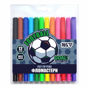 Фломастери, 12 кольорів, на водній основі Football 650600 Yes