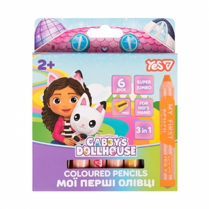 Олівці кольорові, 6 кольорів, з точилкою Gabby Dollhouse 3в1 SUPER JUMBO 290801 Yes