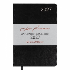 Ежедневник датированный 2027 А5, черный, 368 страниц, линия, кремовая бумага, обложка кожа твердая City 252754 Leo Planner