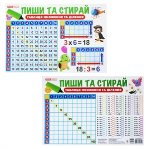 Килимок-тренажер, 24х34 см Таблиця множення та ділення. Пиши та стирай