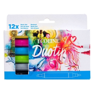 Набор акварельных маркеров, 12 цветов ECOLINE DUO TIP BASIC 8712079470012 Royal Talens
