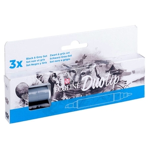 Набор акварельных маркеров, 3 цвета ECOLINE DUO TIP Black&Grey 8712079465599 Royal Talens