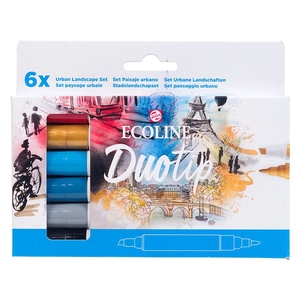 Набор акварельных маркеров, 6 цветов ECOLINE DUO TIP Urban Landscape 8712079470050 Royal Talens