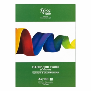 Папір для гуаші А4, 10 аркушів, щільність 180 г/м2, у папці 4823098542599 ROSA Studio