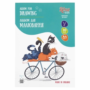 Альбом для малювання А4, 30 аркушів, 100 г/м2 Cats on a Вicycle 4823098543022 ROSA Kids