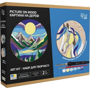 Набор для обжига картины на дереве, с акриловыми красками, в коробке Horse and Mountains 4823098544678 ROSA Start