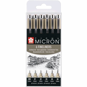 Набір лінерів чорних, 6 шт різної товщини письма PIGMA MICRON 8710141049449 Sakura