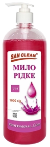 Мыло жидкое, на основе кокосового масла, 1 л, с дозатором, розовое PROFESSIONAL Line San Clean