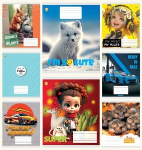 Тетрадь в косую линию 12 листов, цветная обложка Люкс, дизайн: Микс 1 Тетрада ТЕ13401