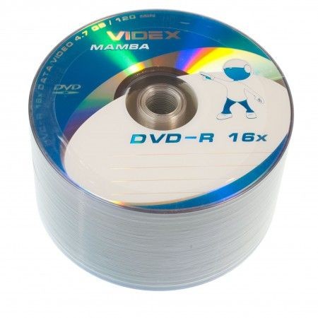 DVD-R диск 4.7Gb, швидкість читання 16x, 50 шт в наборі Mamba Videx DVD-R диск 4.7Gb, швидкість читання 16x, 50 шт в наборі Mamba Videx