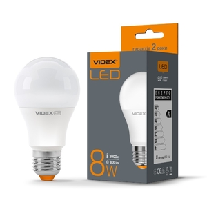 LED лампа A60e 8W E27 3000K Videx