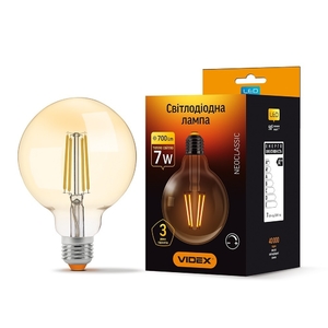 LED лампа Filament G95FAD 7W E27 2200K дімерна бронза Videx