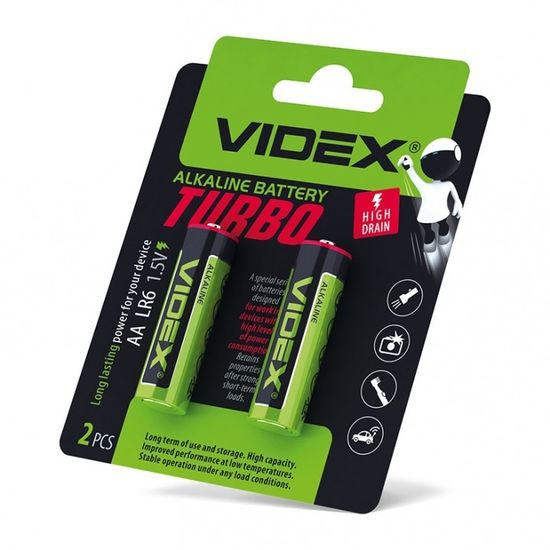 Батарейка пальчикова лужна LR6/AA Turbo Videx