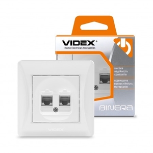 Розетка CAT6+CAT6 подвійна комп'ютерна біла VIDEX BINERA (20)