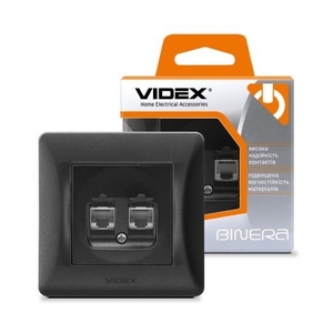 Розетка CAT6+CAT6 комп'ютерна подвійна чорний графіт VIDEX BINERA (20)