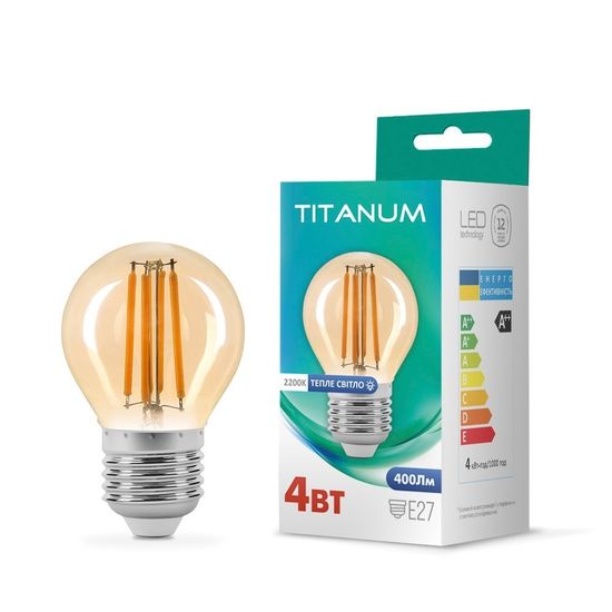 LED лампа Filament G45 4W E27 2200K бронза Titanum