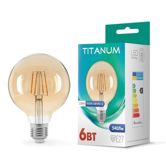 LED лампа Filament G95 6W E27 2200K бронза Titanum