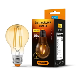 LED лампа Filament A60FA 10W E27 2200K бронза Videx